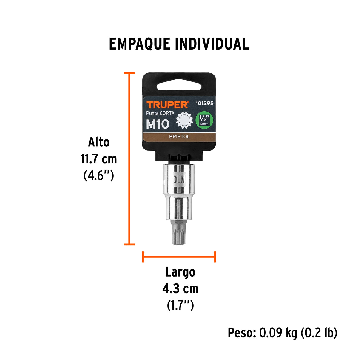 Dado punta corta bristol M10, cuadro 1/2', TRUPER, Truper, SKU 101295 — vista 5
