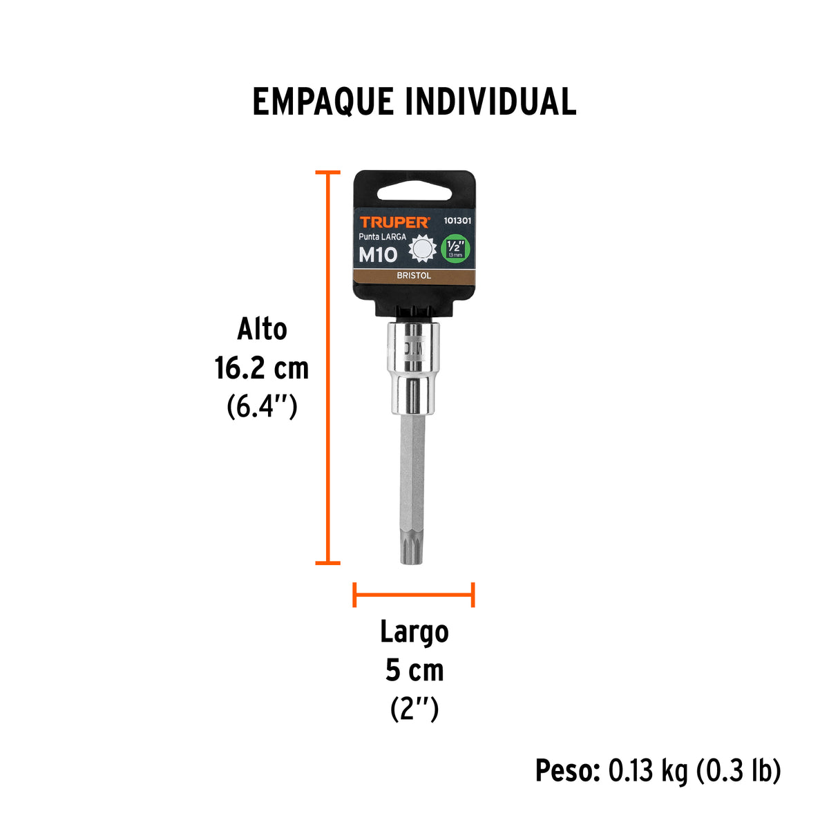 Dado punta larga bristol M10, cuadro 1/2', TRUPER, Truper, SKU 101301 — vista 5
