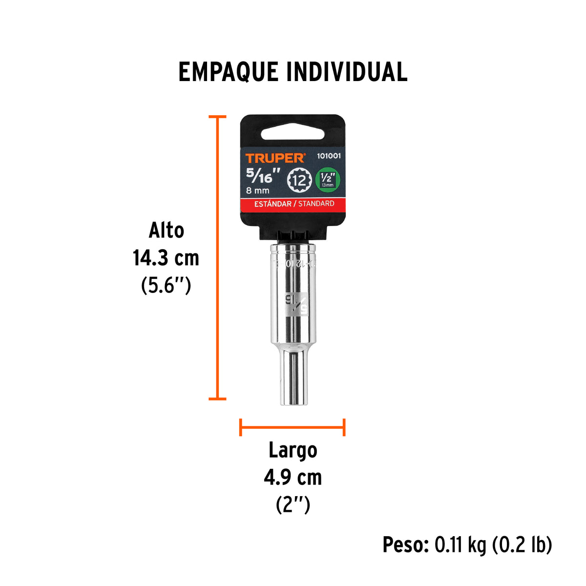 Dado largo de 5/16' 12 puntas, cuadro 1/2', TRUPER, Truper, SKU 101001 — vista 5