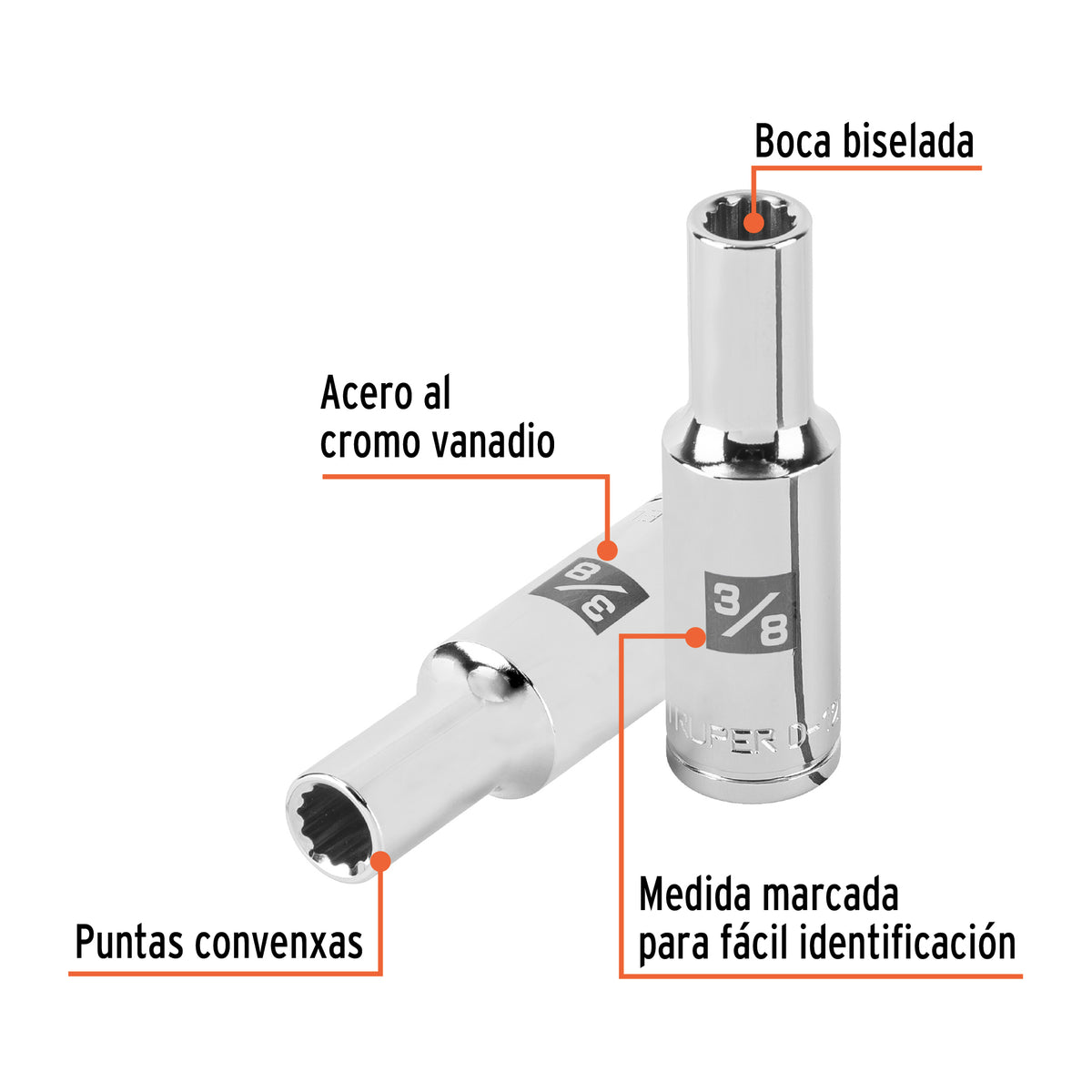 Dado largo de 3/8' 12 puntas, cuadro 1/2', TRUPER, Truper, SKU 101002 — vista 3