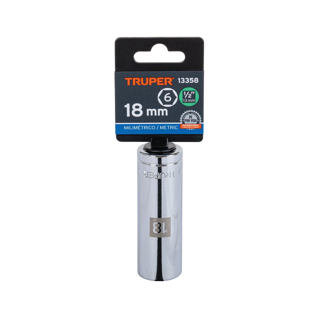 Dado largo de 18 mm 6 puntas cuadro 1/2' TRUPER — foto oficial 2