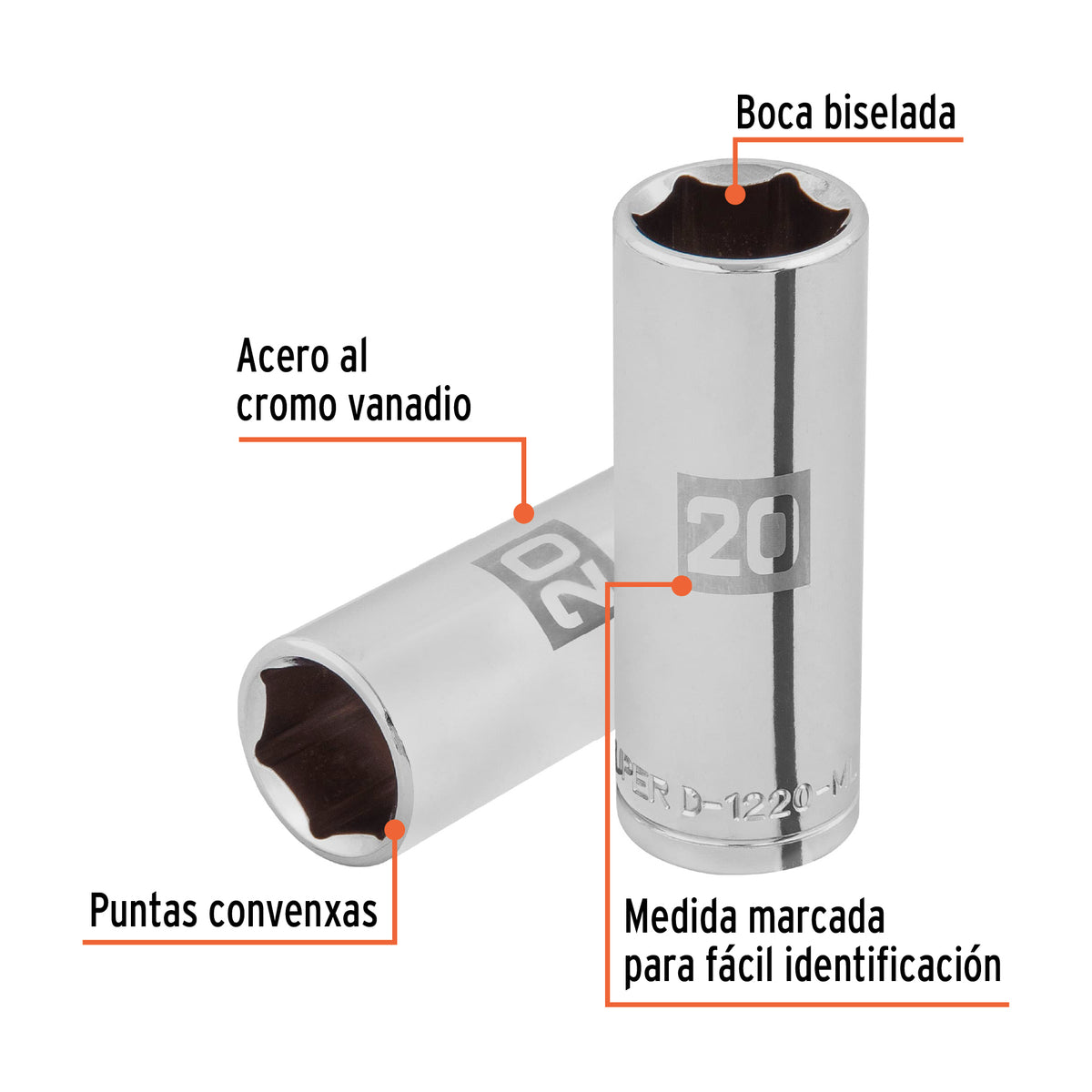 Dado largo de 20 mm, 6 puntas, cuadro 1/2', TRUPER, Truper, SKU 101008 — vista 3