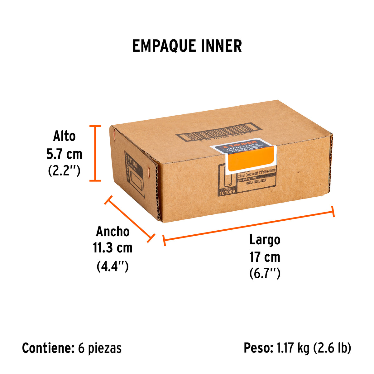 Dado largo de 21 mm, 6 puntas, cuadro 1/2', TRUPER, Truper, SKU 101009 — vista 6
