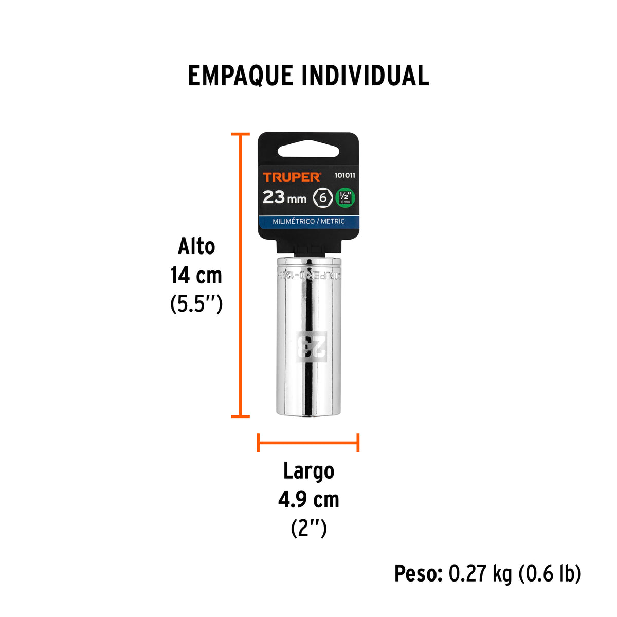Dado largo de 23 mm, 6 puntas, cuadro 1/2', TRUPER, Truper, SKU 101011 — vista 5