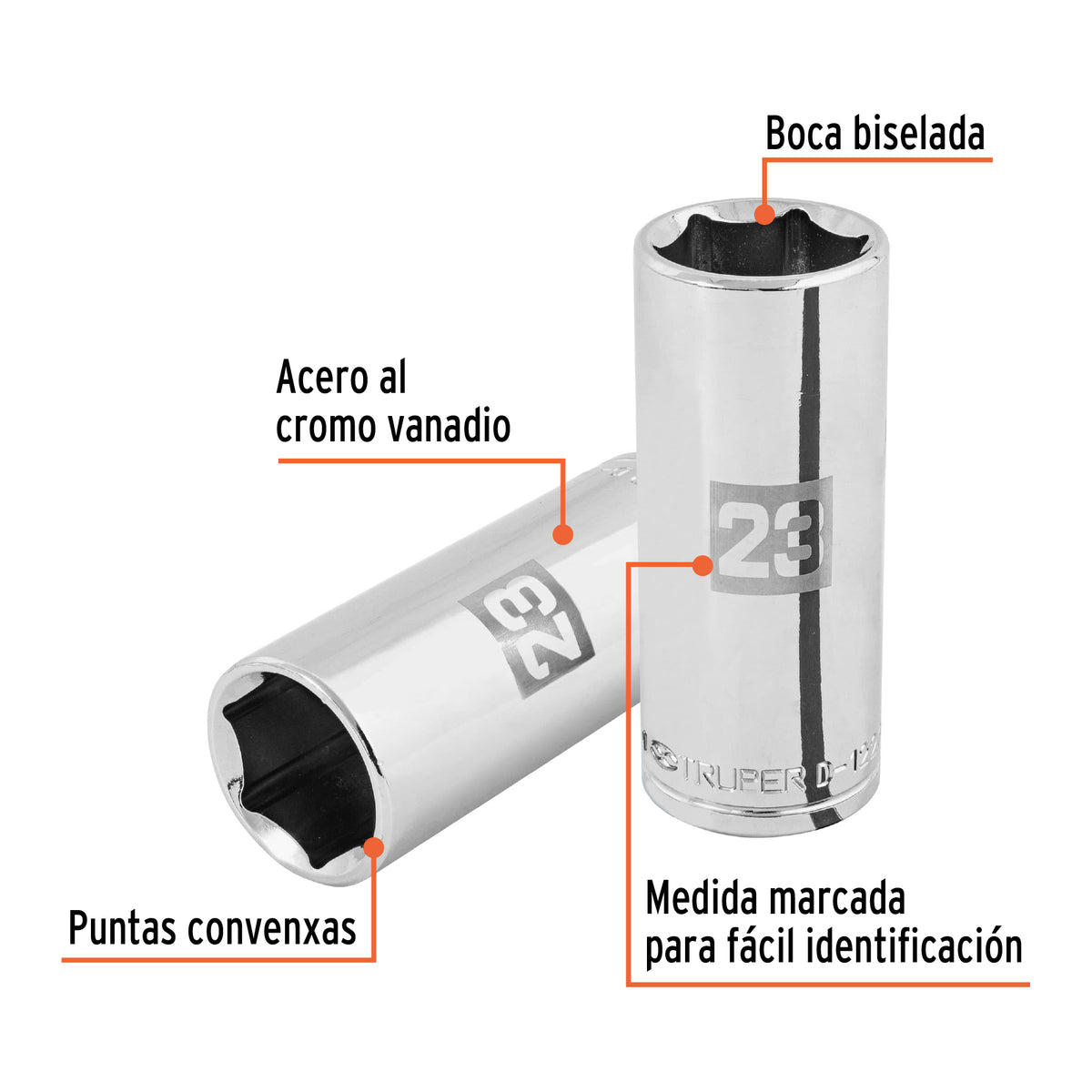 Dado largo de 23 mm, 6 puntas, cuadro 1/2', TRUPER, Truper, SKU 101011 — vista 3