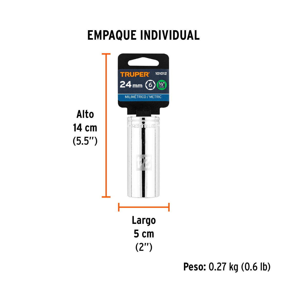 Dado largo de 24 mm, 6 puntas, cuadro 1/2', TRUPER, Truper, SKU 101012 — vista 5