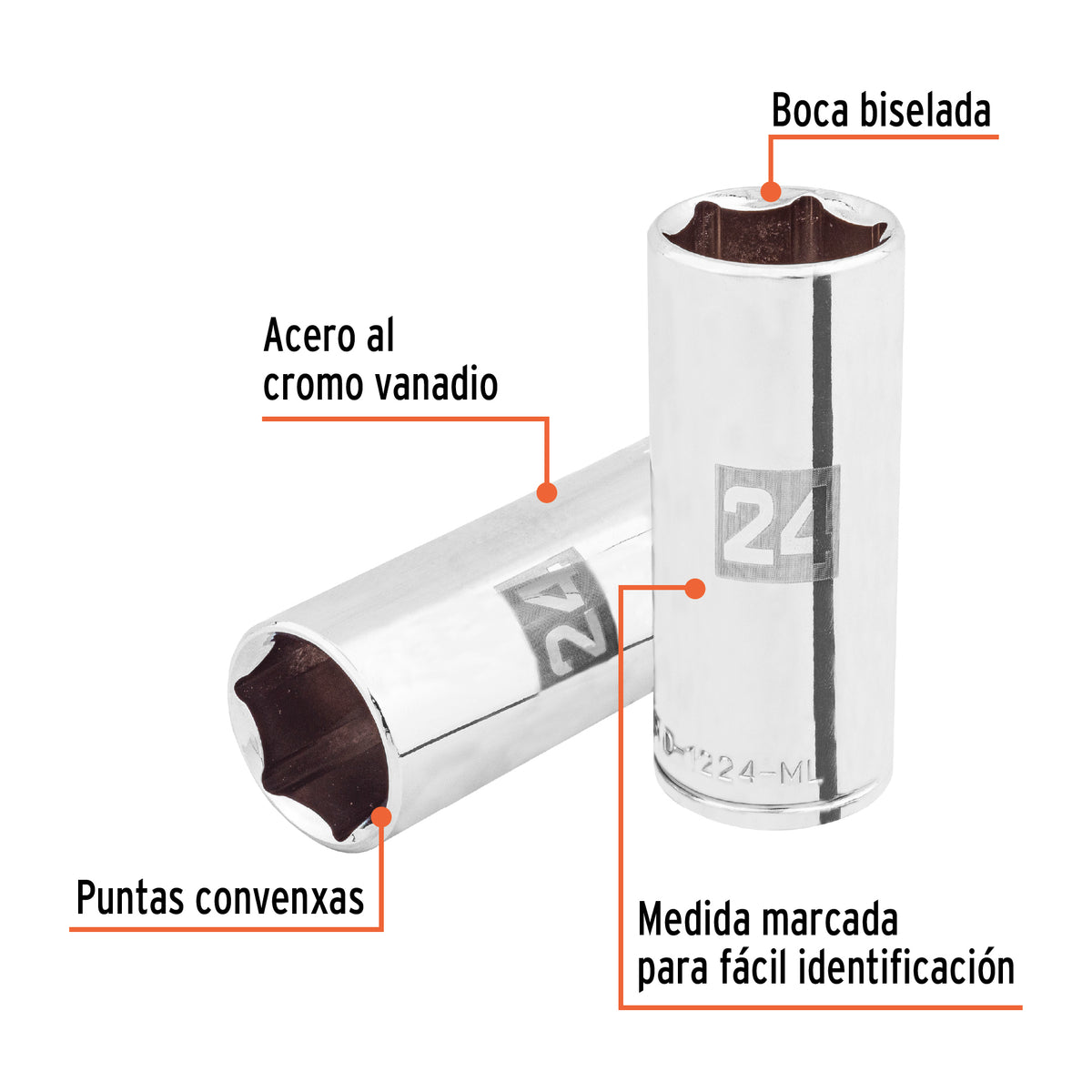 Dado largo de 24 mm, 6 puntas, cuadro 1/2', TRUPER, Truper, SKU 101012 — vista 3
