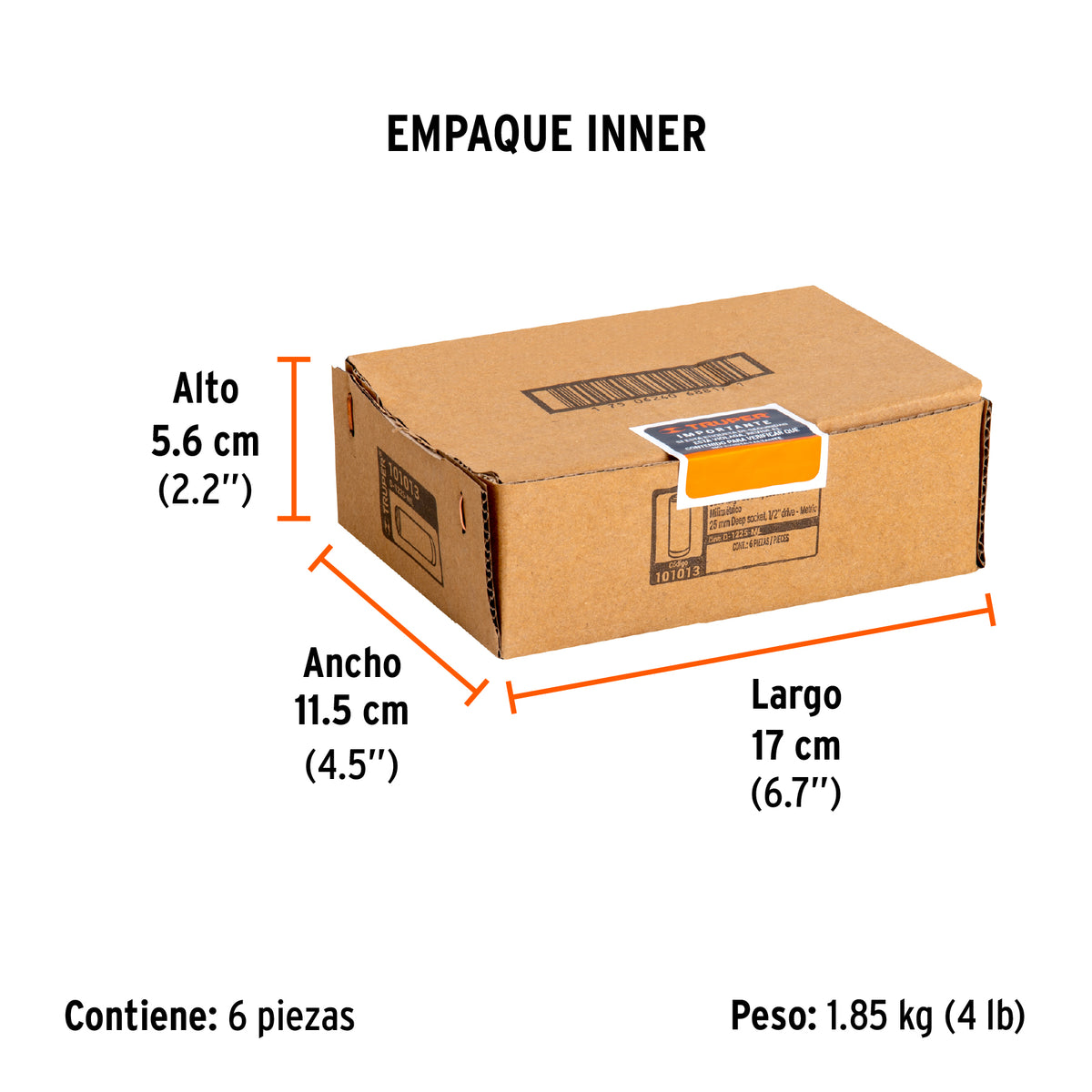 Dado largo de 25 mm, 6 puntas, cuadro 1/2', TRUPER, Truper, SKU 101013 — vista 6