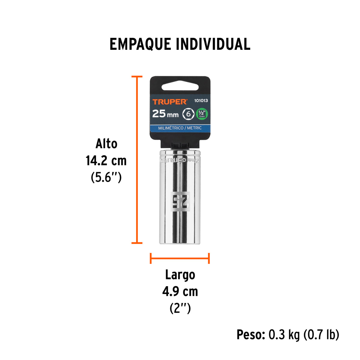 Dado largo de 25 mm, 6 puntas, cuadro 1/2', TRUPER, Truper, SKU 101013 — vista 5