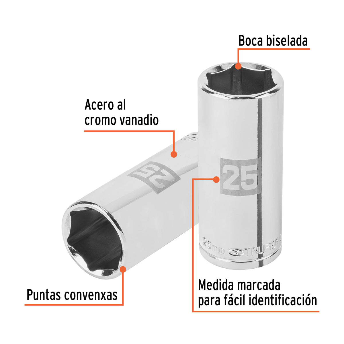 Dado largo de 25 mm, 6 puntas, cuadro 1/2', TRUPER, Truper, SKU 101013 — vista 3
