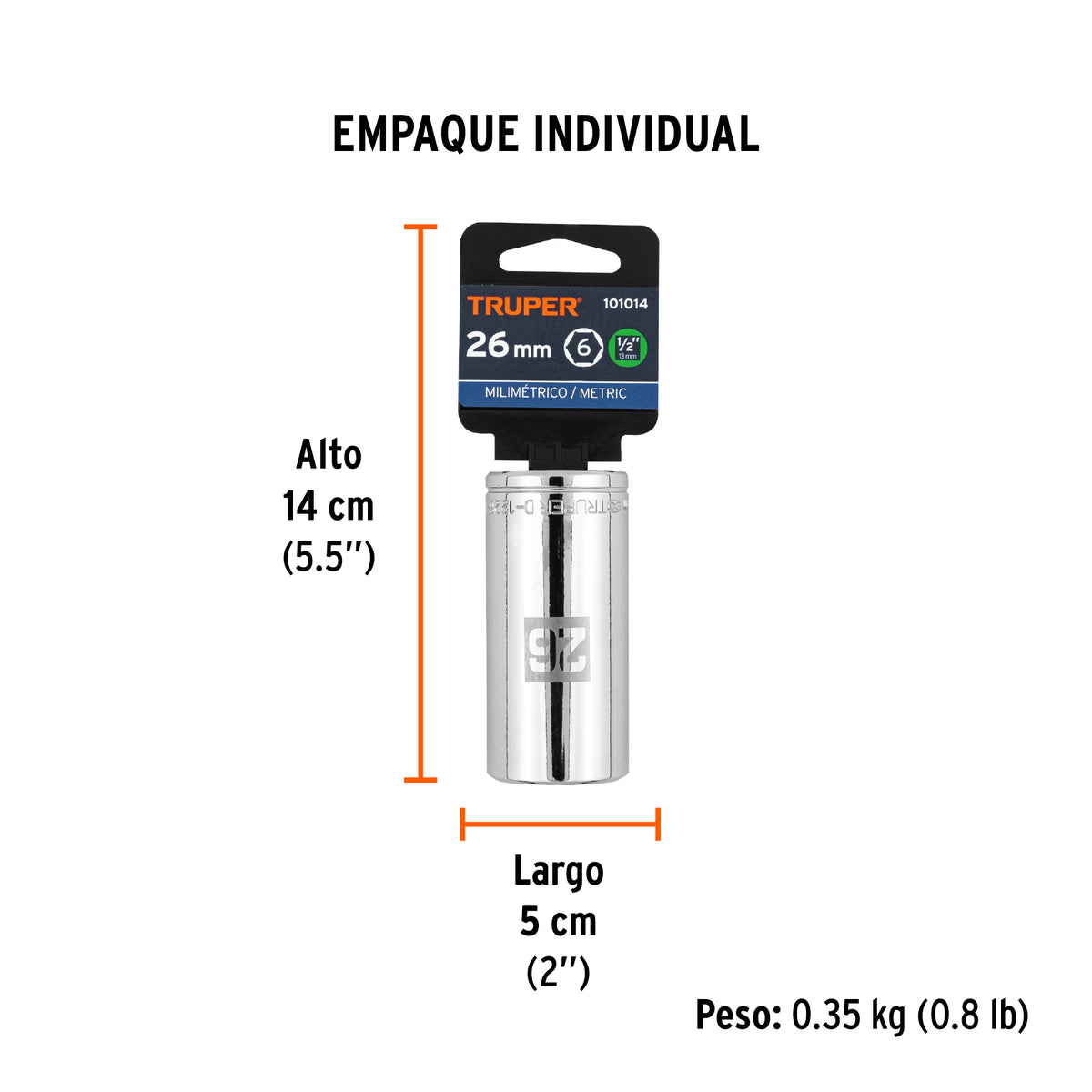 Dado largo de 26 mm, 6 puntas, cuadro 1/2', TRUPER, Truper, SKU 101014 — vista 5