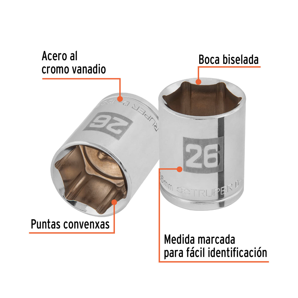 Dado de 26 mm, 6 puntas, cuadro 1/2', TRUPER, Truper, SKU 101006 — vista 3