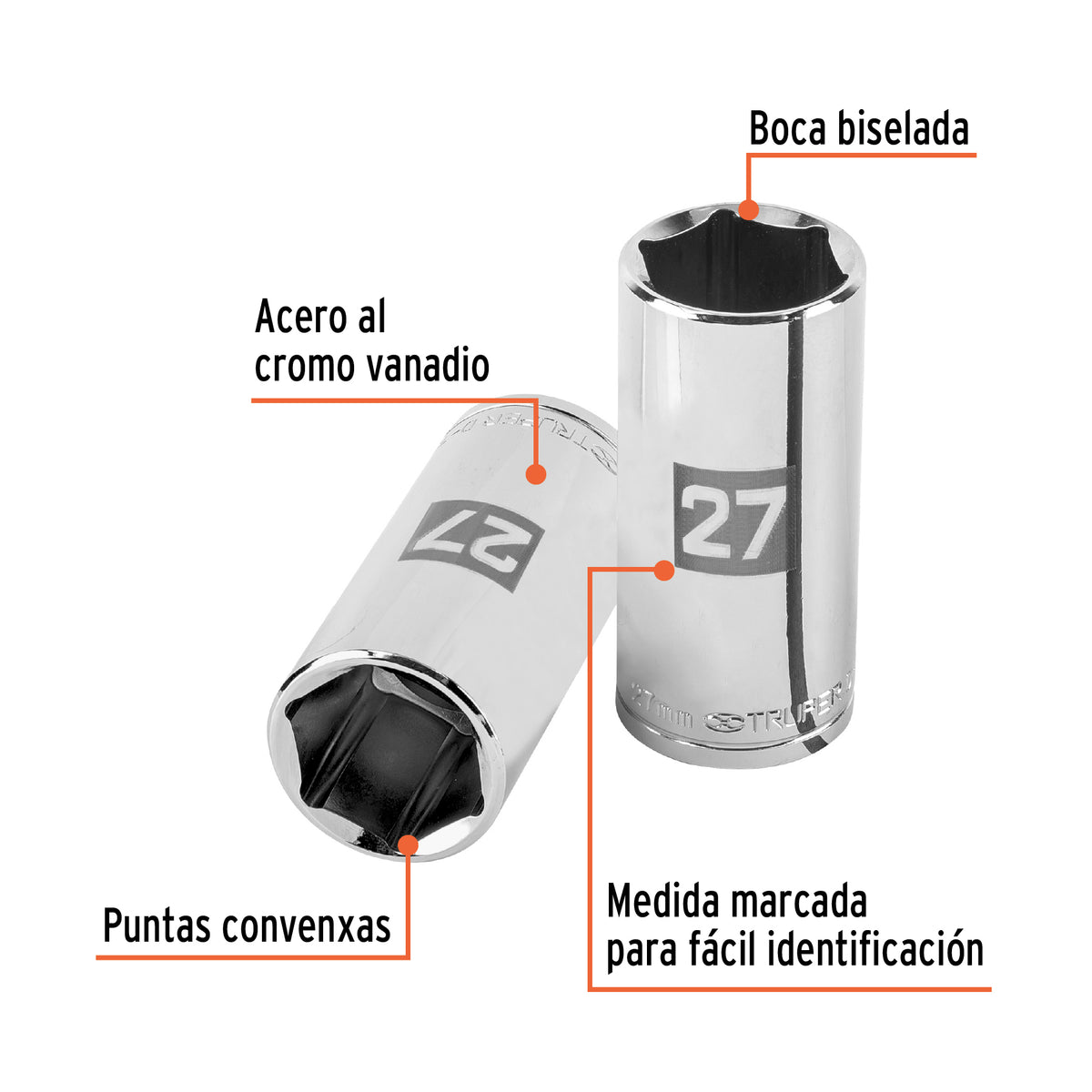 Dado largo de 27 mm, 6 puntas, cuadro 1/2', TRUPER, Truper, SKU 101015 — vista 3
