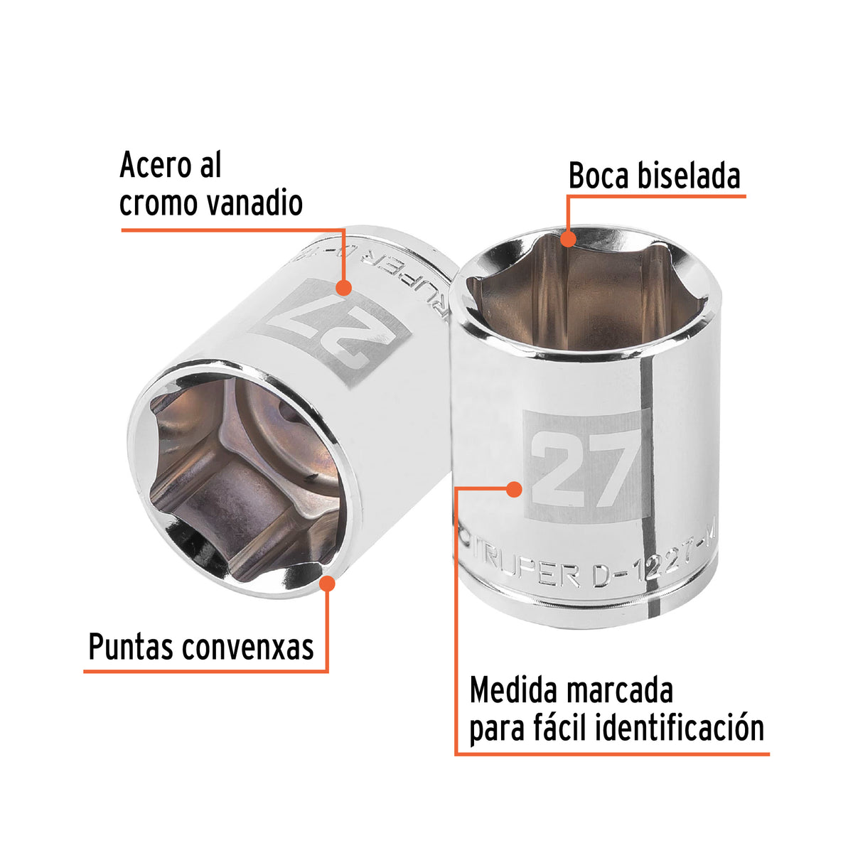 Dado de 27 mm, 6 puntas, cuadro 1/2', TRUPER, Truper, SKU 101007 — vista 3