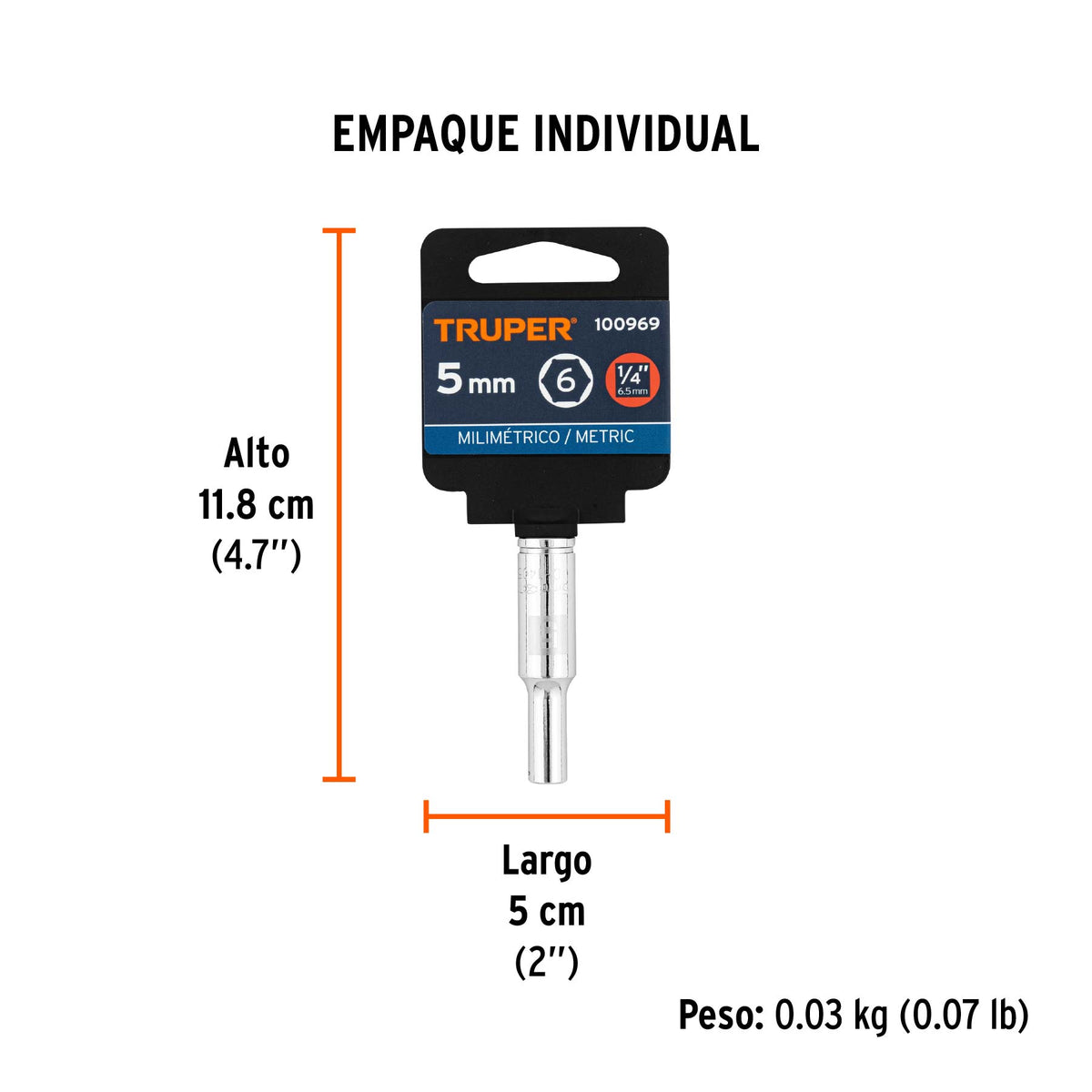 Dado largo de 5 mm, 6 puntas, cuadro 1/4', TRUPER, Truper, SKU 100969 — vista 5
