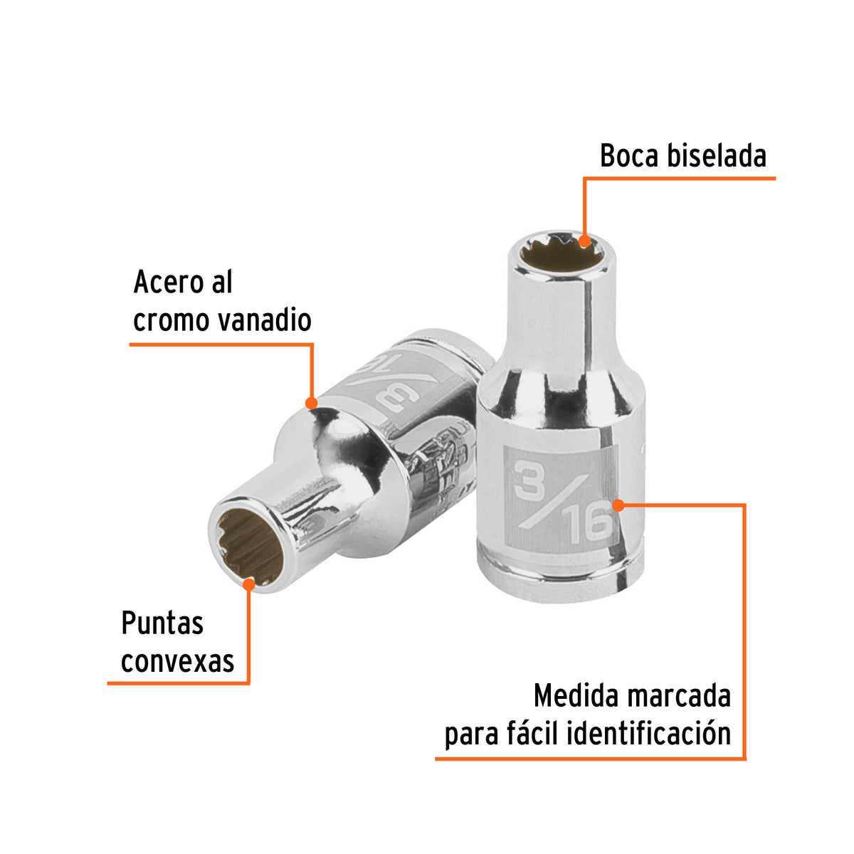 Dado de 3/16', 12 puntas, cuadro 1/4', TRUPER, Truper, SKU 100873 — vista 3