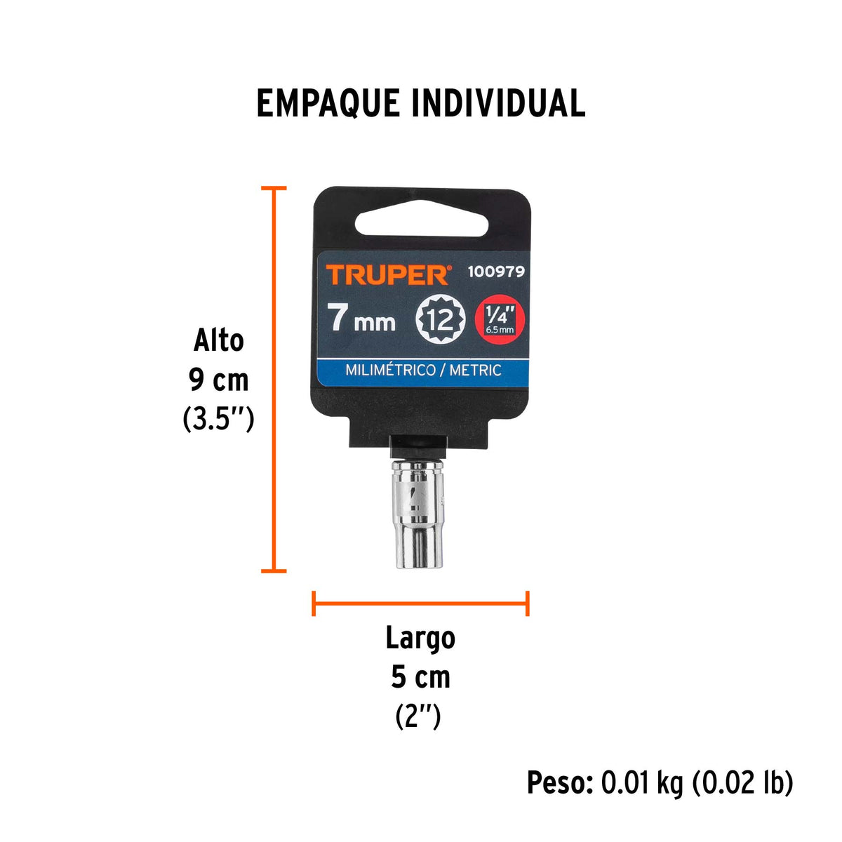 Dado de 7 mm, 12 puntas, cuadro 1/4', TRUPER, Truper, SKU 100979 — vista 5