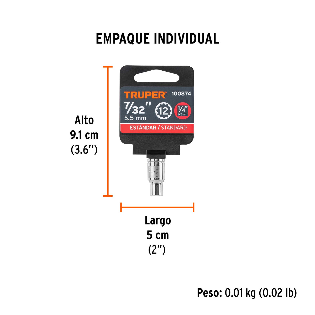 Dado de 7/32', 12 puntas, cuadro 1/4', TRUPER, Truper, SKU 100874 — vista 5