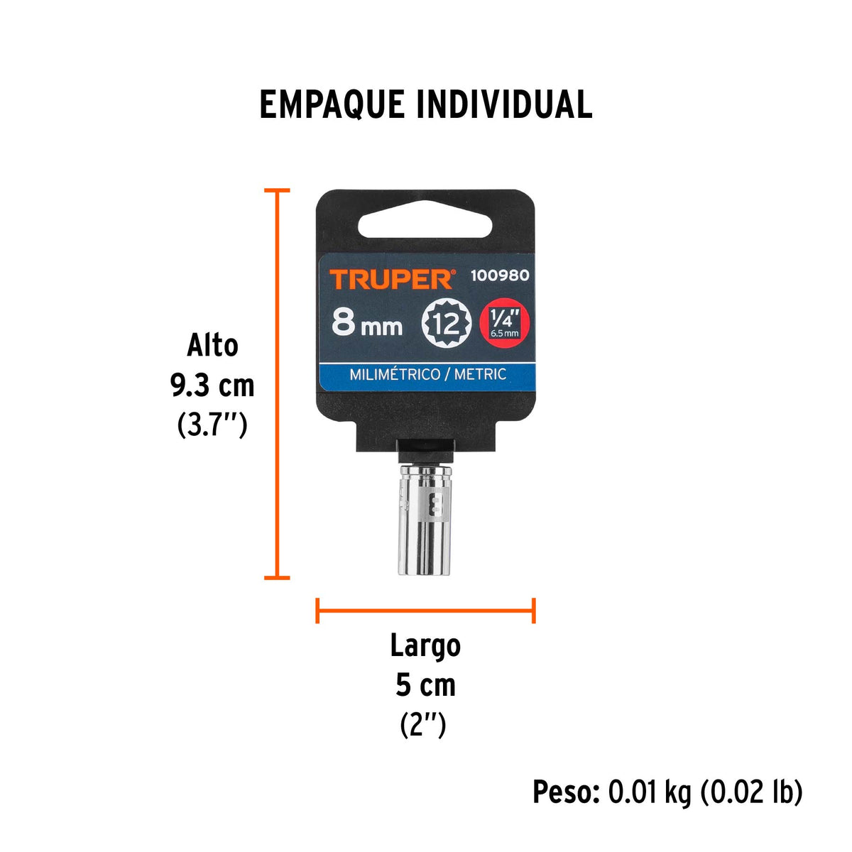 Dado de 8 mm, 12 puntas, cuadro 1/4', TRUPER, Truper, SKU 100980 — vista 5