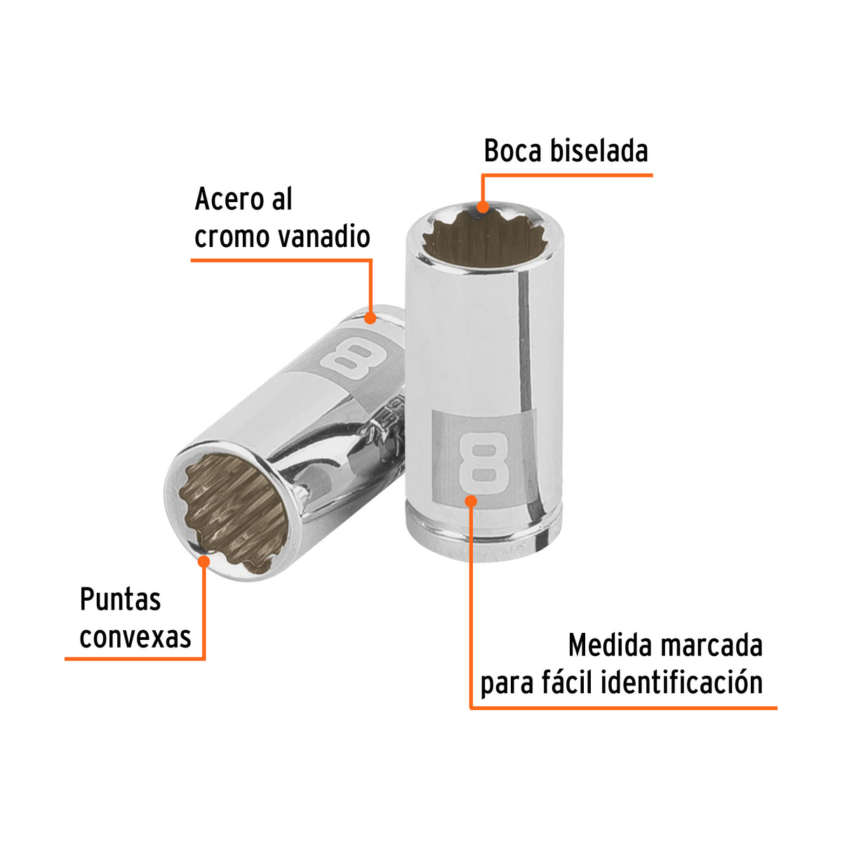 Dado de 8 mm, 12 puntas, cuadro 1/4', TRUPER, Truper, SKU 100980 — vista 3