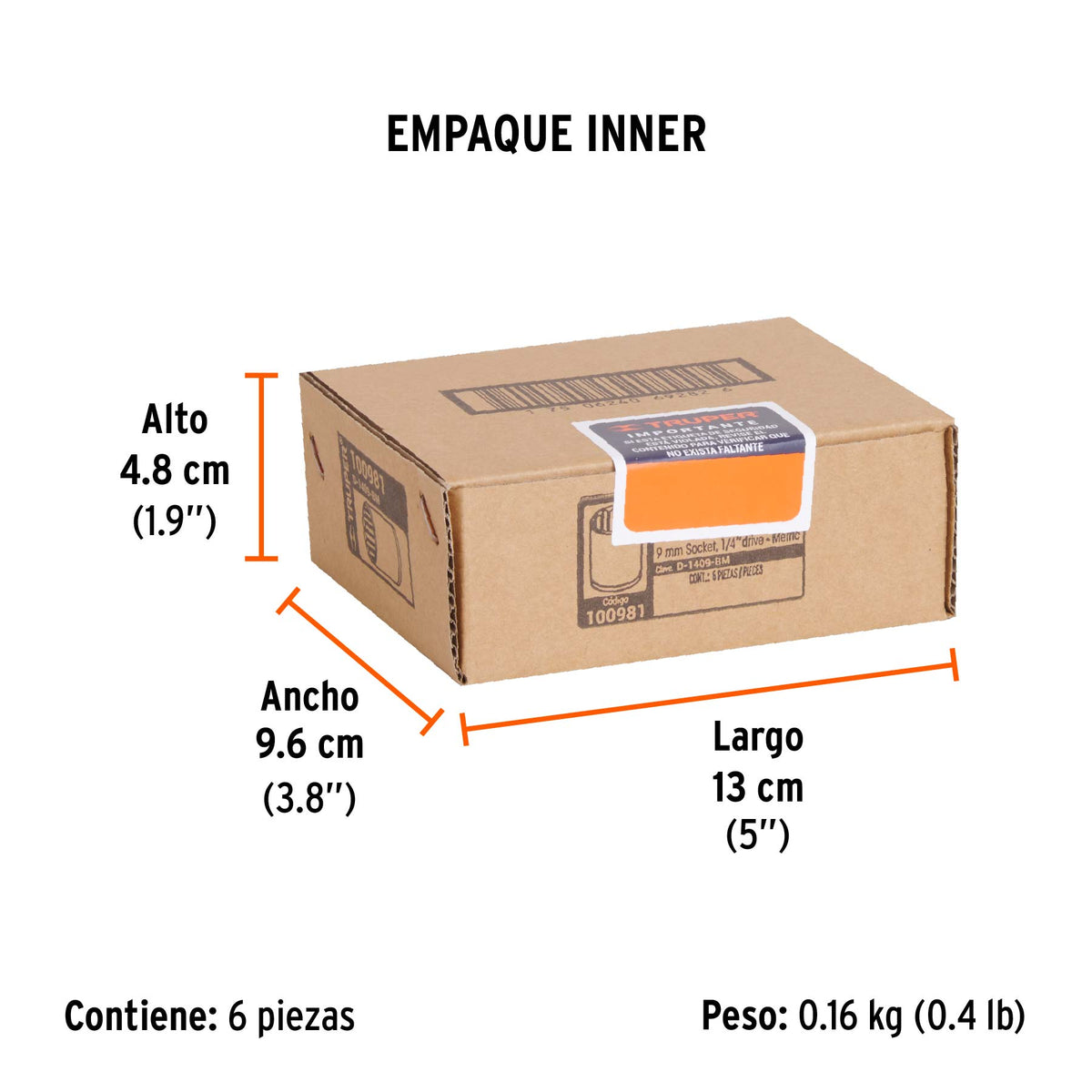 Dado de 9 mm, 12 puntas, cuadro 1/4', TRUPER, Truper, SKU 100981 — vista 6