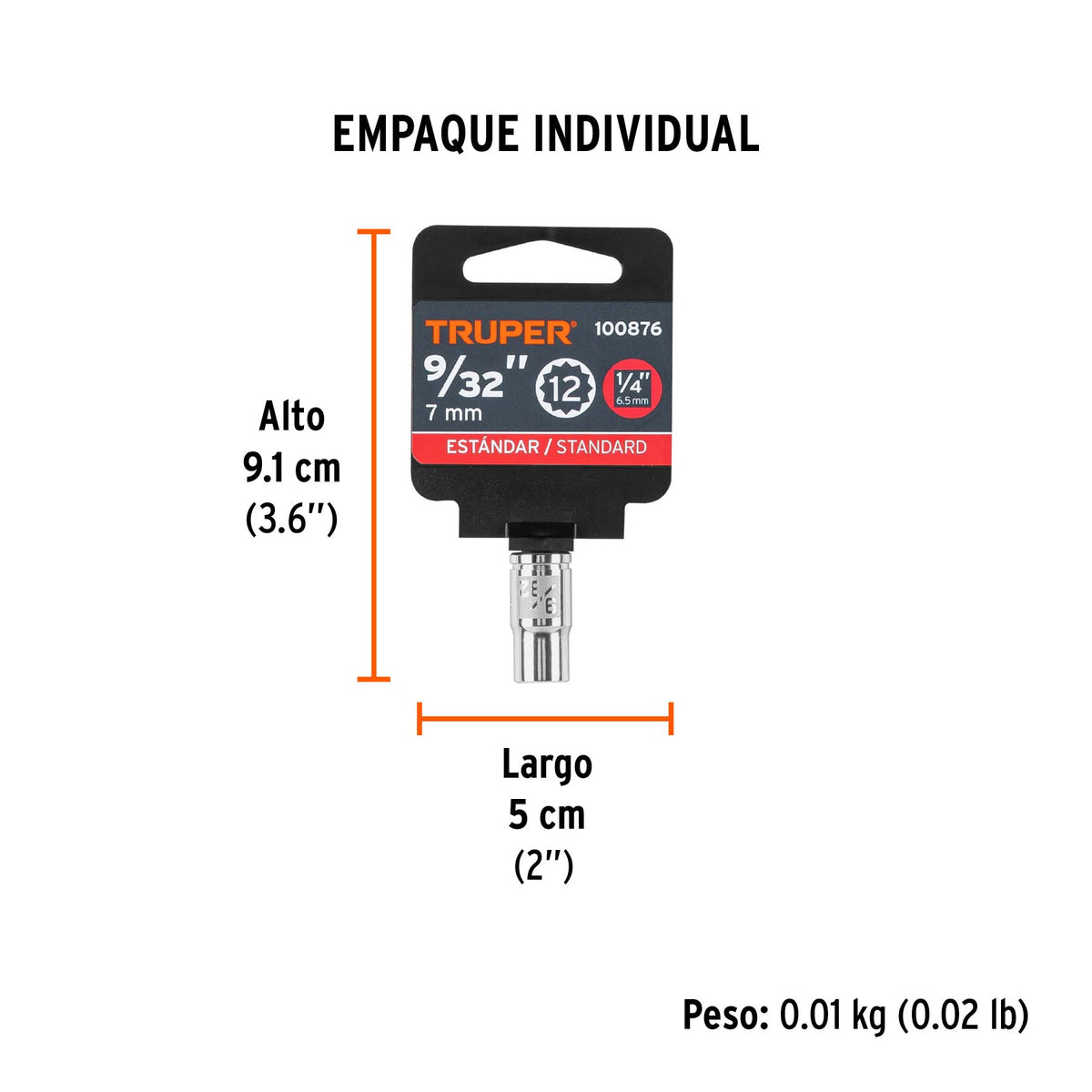 Dado de 9/32', 12 puntas, cuadro 1/4', TRUPER, Truper, SKU 100876 — vista 5