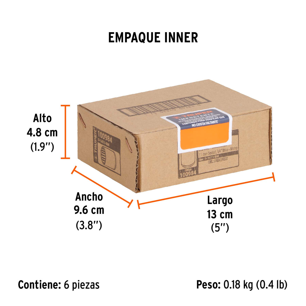 Dado de 11 mm, 12 puntas, cuadro 1/4', TRUPER, Truper, SKU 100984 — vista 6