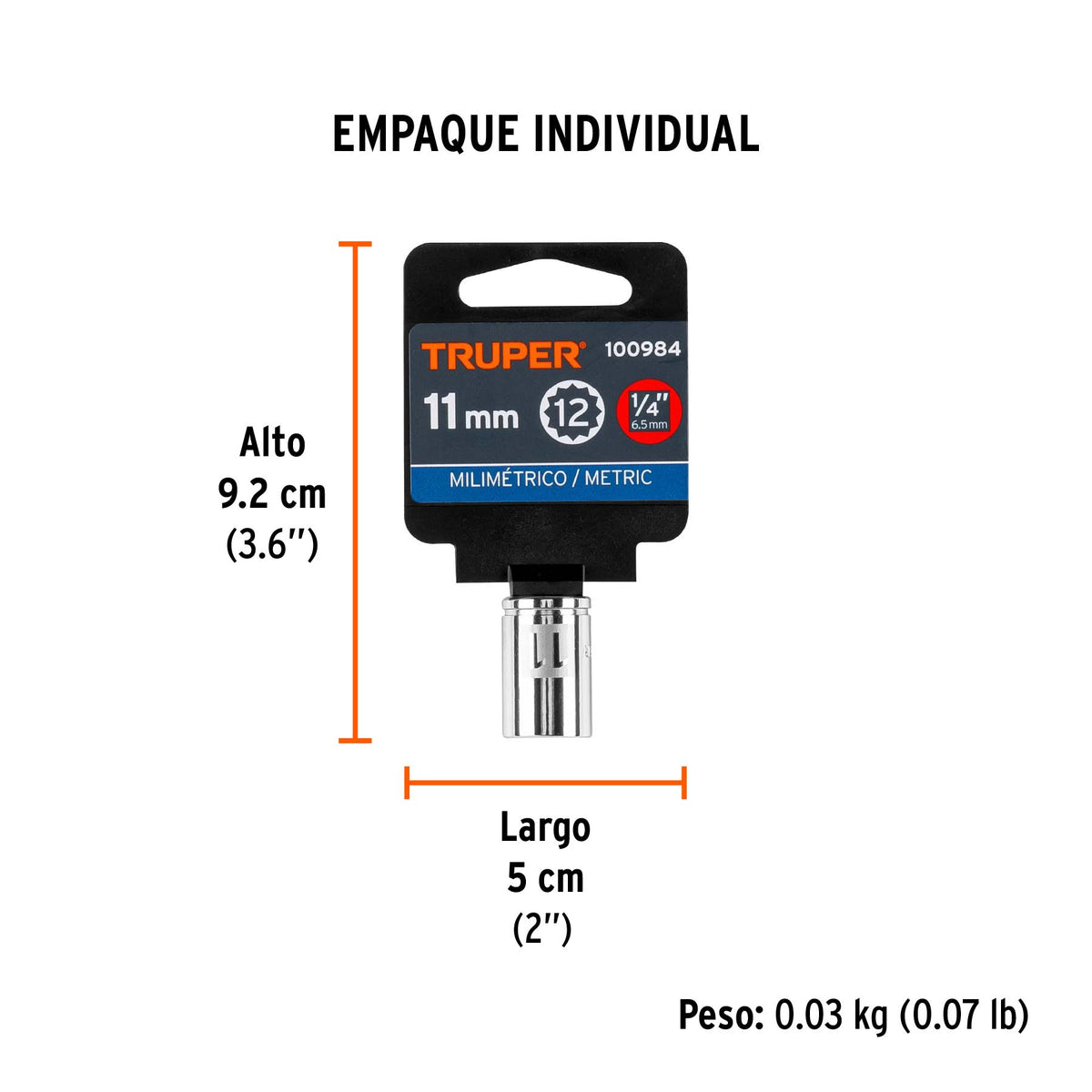 Dado de 11 mm, 12 puntas, cuadro 1/4', TRUPER, Truper, SKU 100984 — vista 5