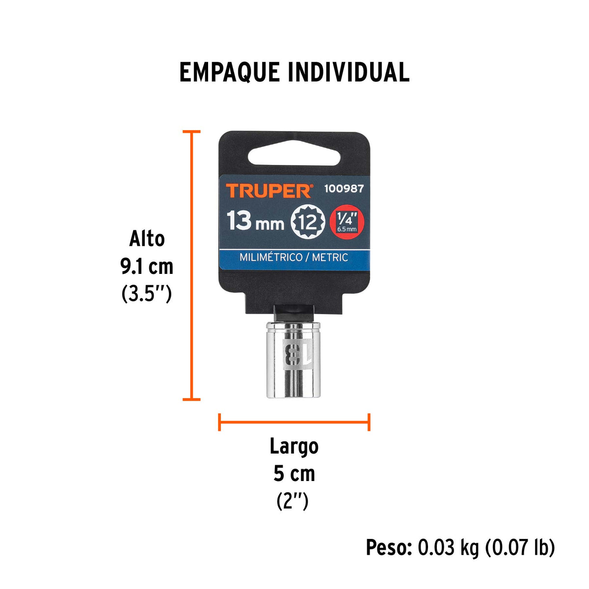 Dado de 13 mm, 12 puntas, cuadro 1/4', TRUPER, Truper, SKU 100987 — vista 5