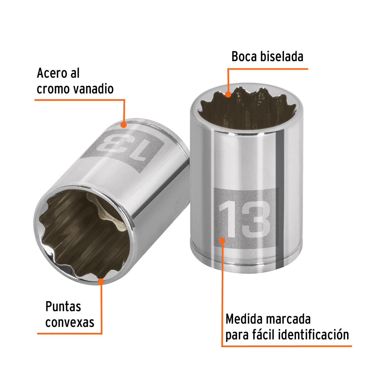 Dado de 13 mm, 12 puntas, cuadro 1/4', TRUPER, Truper, SKU 100987 — vista 3