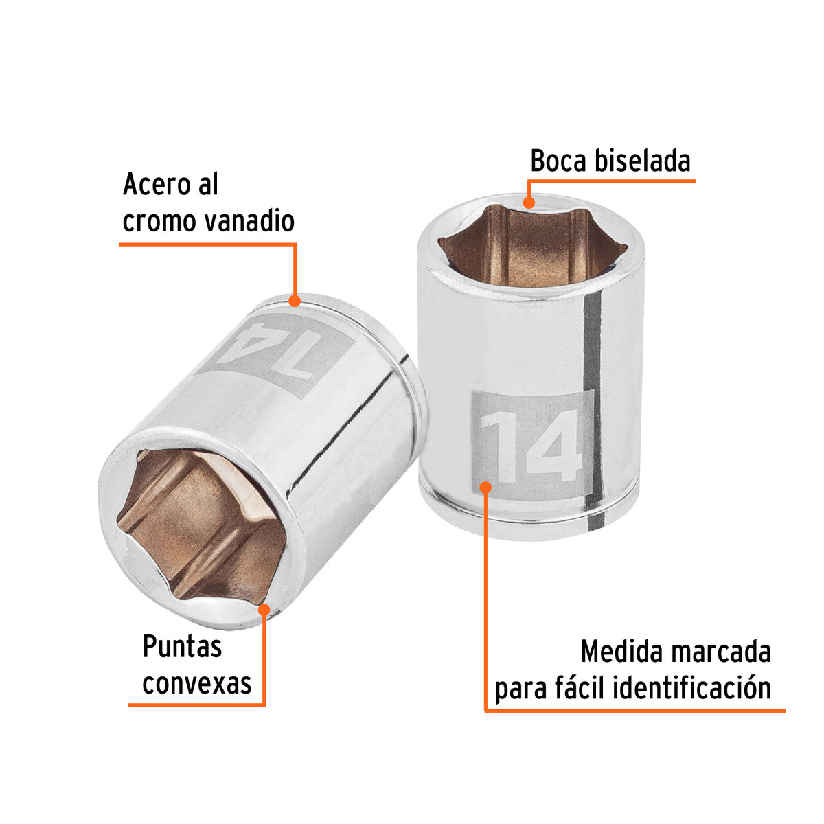 Dado de 14 mm, 6 puntas, cuadro 1/4', TRUPER, Truper, SKU 100967 — vista 3