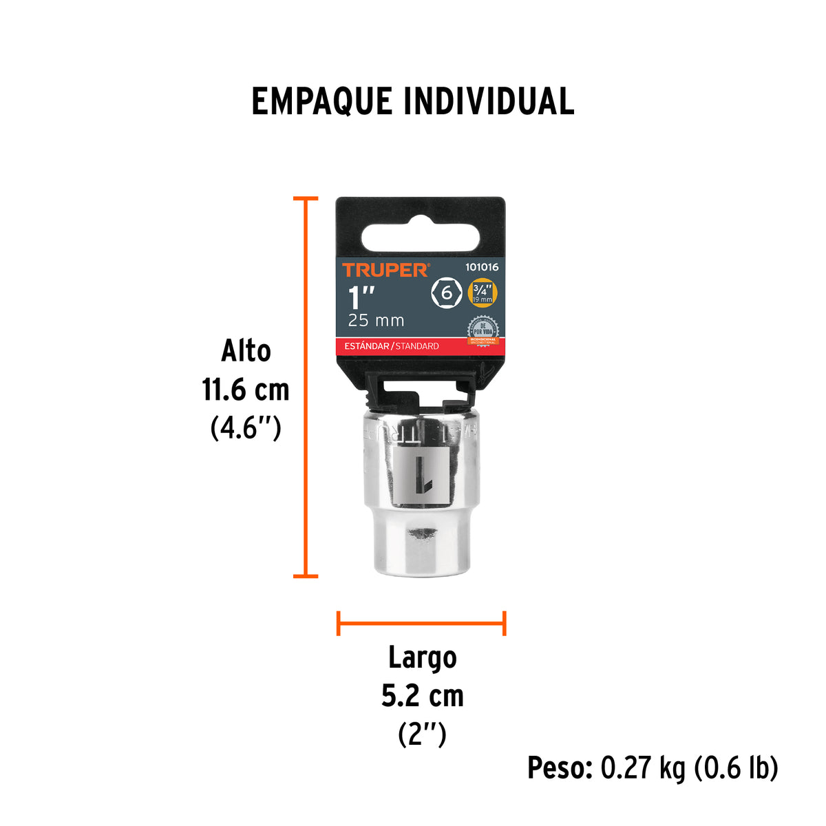 Dado de 1', 6 puntas, cuadro 3/4', TRUPER, Truper, SKU 101016 — vista 5