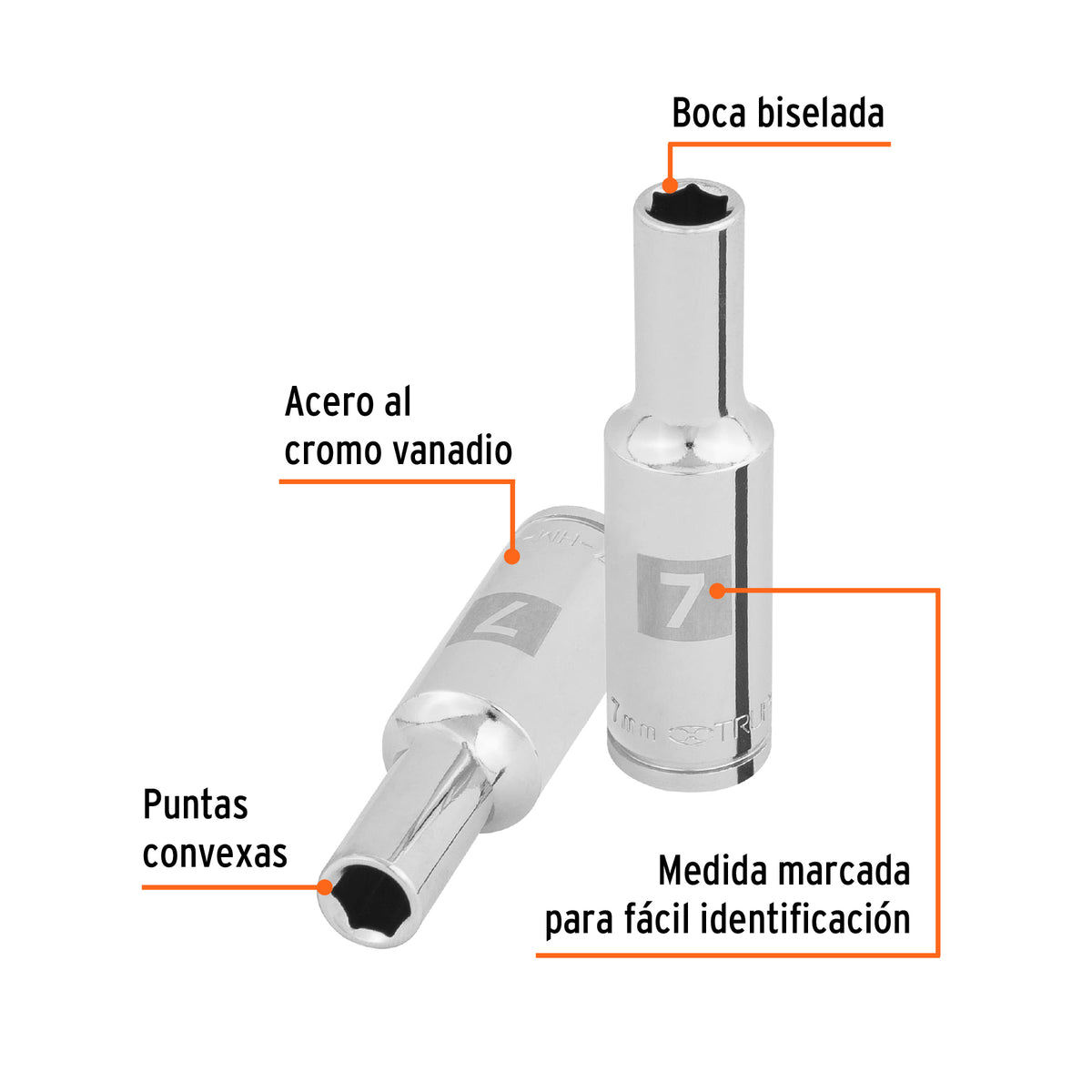 Dado largo de 7 mm, 6 puntas, cuadro 3/8', TRUPER, Truper, SKU 100992 — vista 3