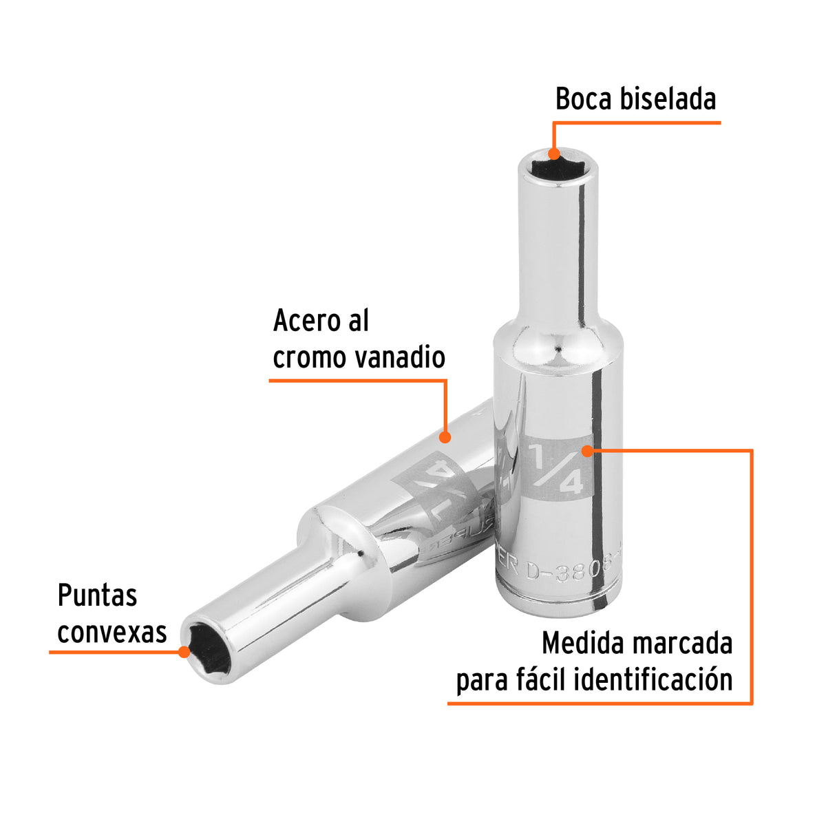 Dado largo de 1/4', 6 puntas, cuadro 3/8', TRUPER, Truper, SKU 100919 — vista 3