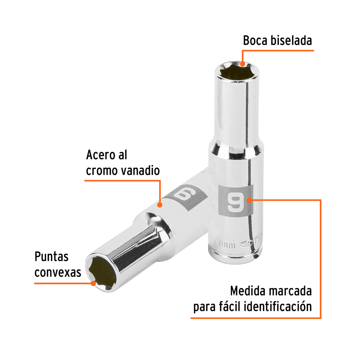 Dado largo de 9 mm, 6 puntas, cuadro 3/8', TRUPER, Truper, SKU 100994 — vista 3