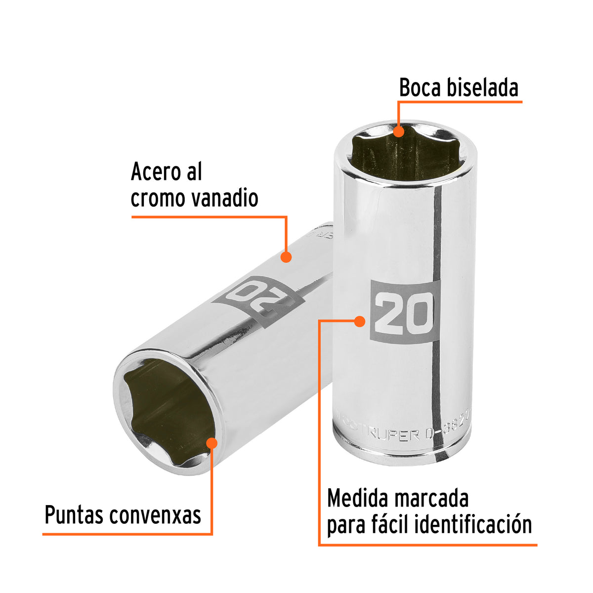 Dado largo de 20 mm, 6 puntas, cuadro 3/8', TRUPER, Truper, SKU 100995 — vista 3