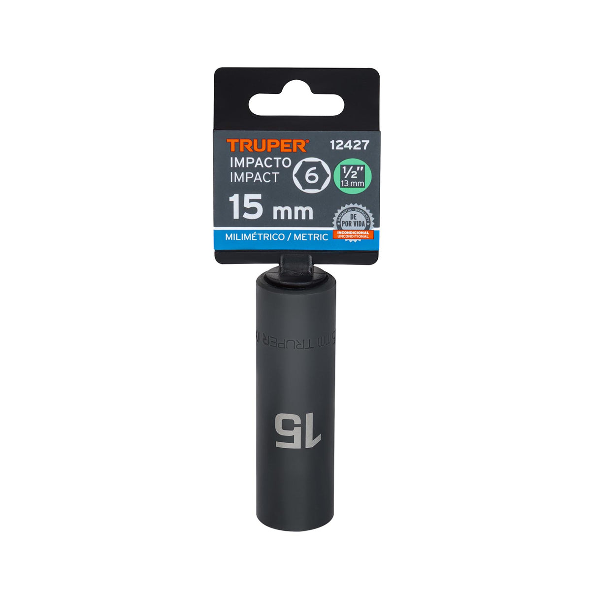 Dado largo cuadro 1/2' de impacto 6 puntas de 15 mm, TRUPER — foto oficial 2