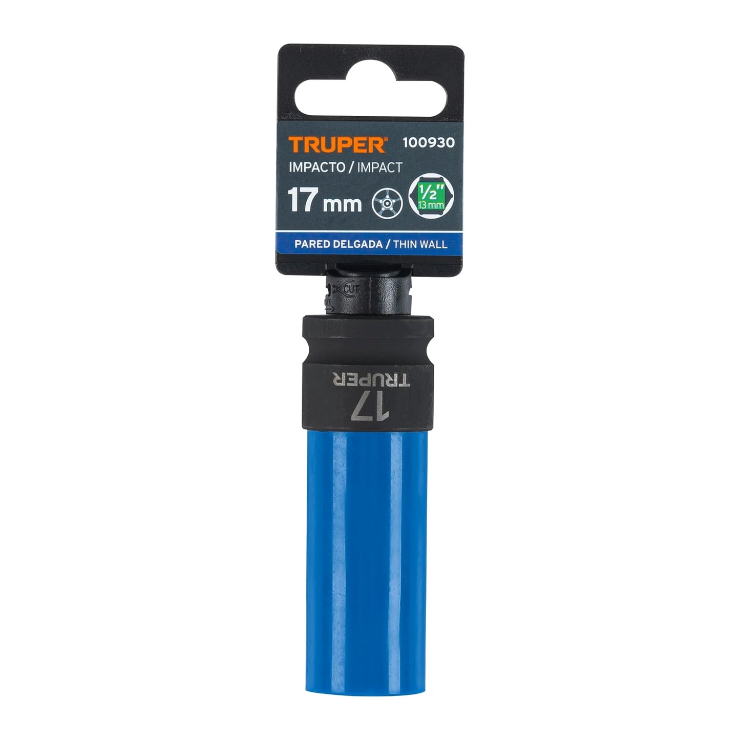 DADO LARGO IMPACTO CON PROTECCIÓN PLÁSTICA 17MM 6 PUNTAS CUADRO 1/2 TRUPER 100930 D-7317-MLPD