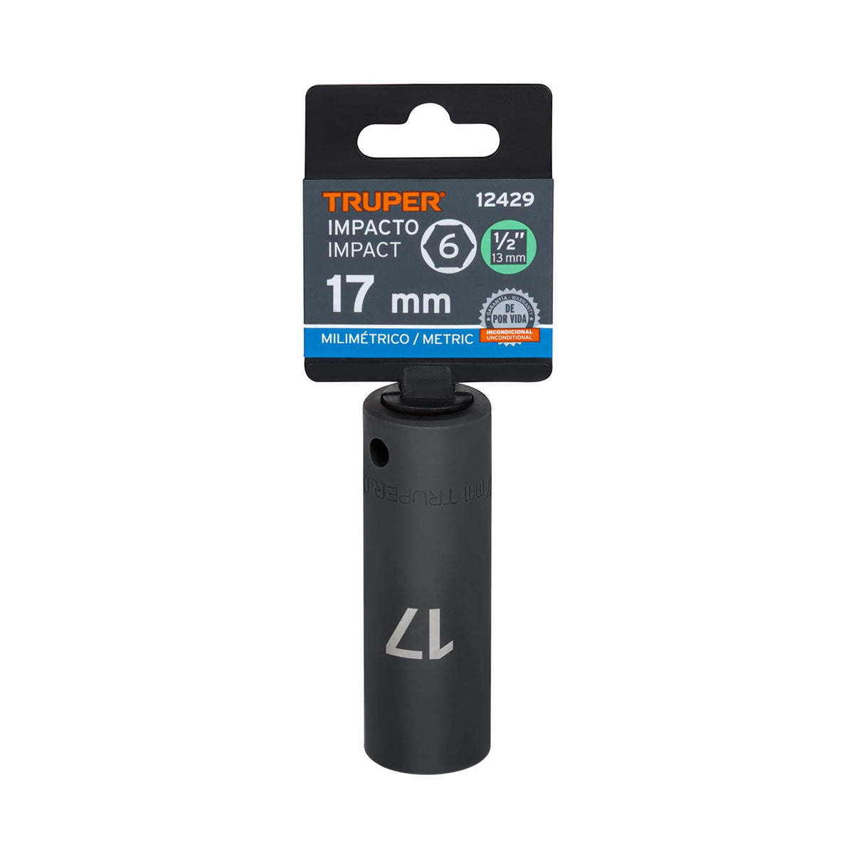 Dado largo cuadro 1/2' de impacto 6 puntas de 17 mm, TRUPER — foto oficial 2