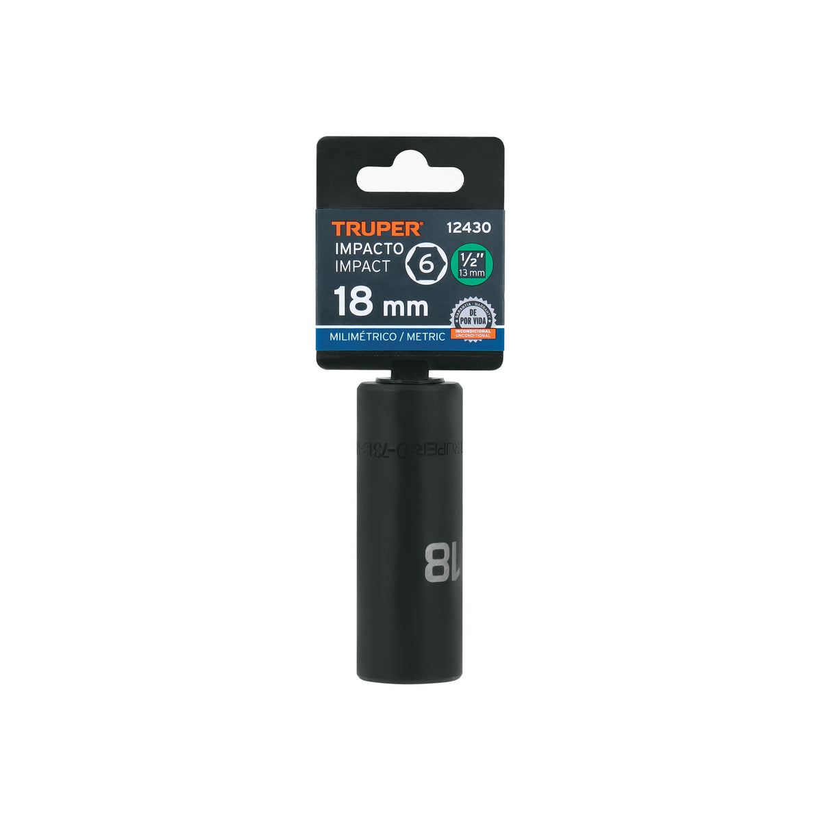 Dado largo cuadro 1/2' de impacto 6 puntas de 18 mm, TRUPER — foto oficial 2
