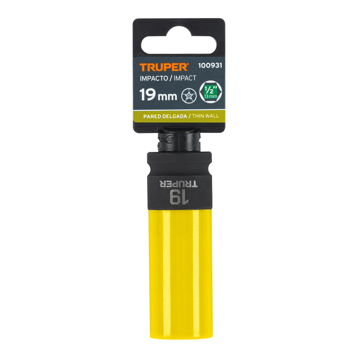Dado largo impacto prot. plást. 19 mm, 6 puntas, cuadro 1/2', Truper, SKU 100931 — vista 2