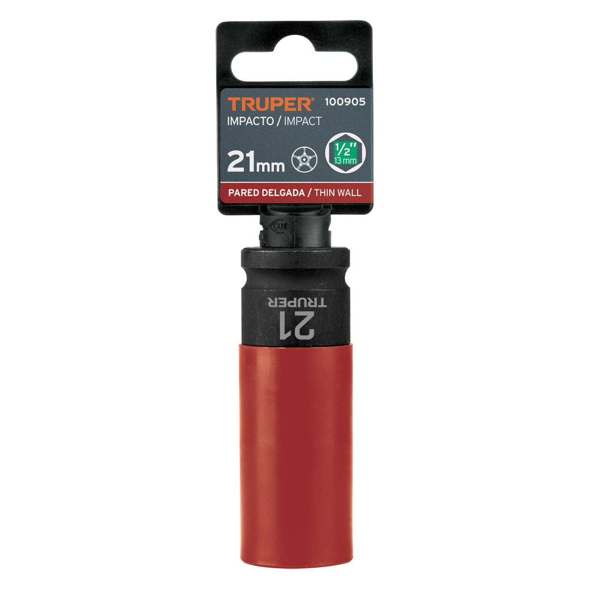Dado largo impacto prot. plást. 21 mm, 6 puntas, cuadro 1/2', Truper, SKU 100905 — vista 2