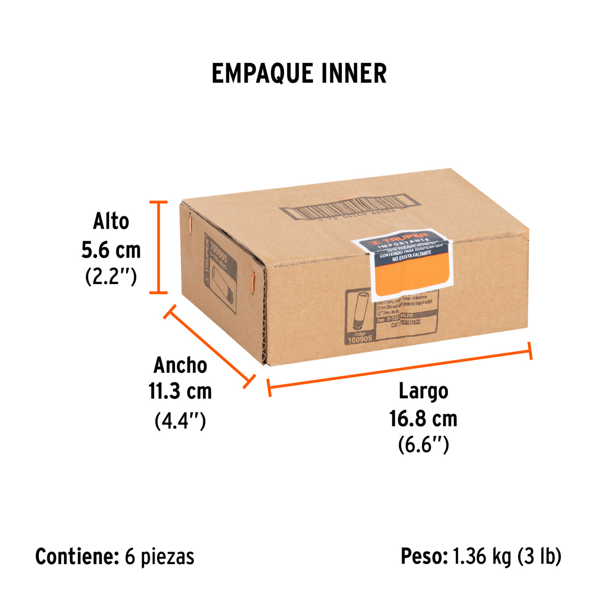 Dado largo impacto prot. plást. 21 mm, 6 puntas, cuadro 1/2', Truper, SKU 100905 — vista 6