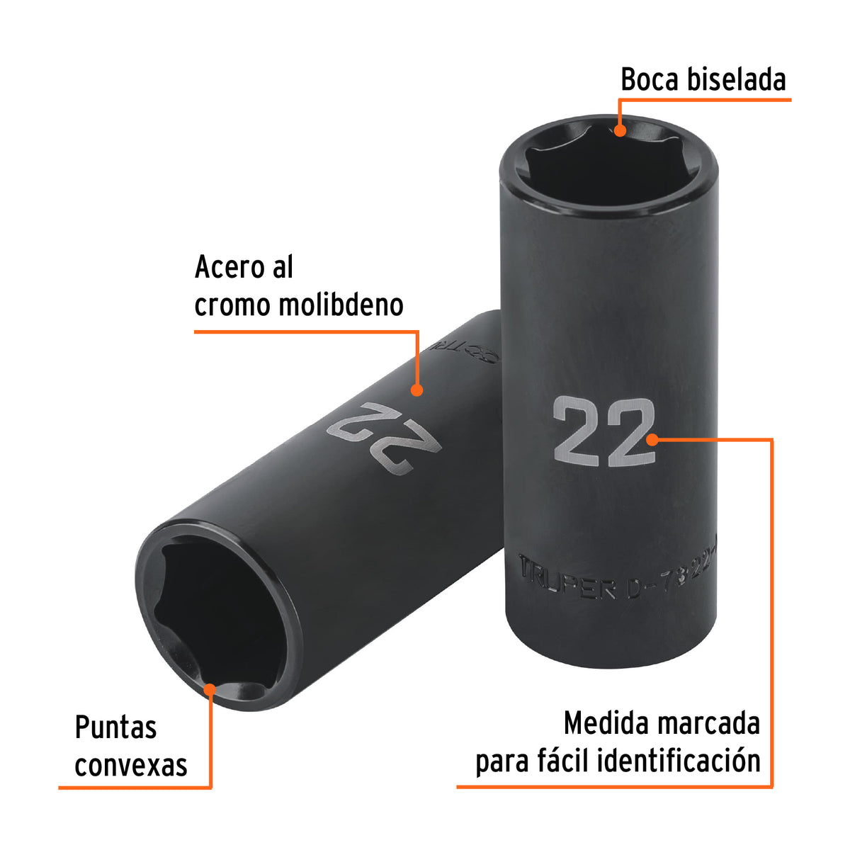 Dado largo impacto de 22 mm, 6 puntas, cuadro 1/2', TRUPER, Truper, SKU 100921 — vista 3