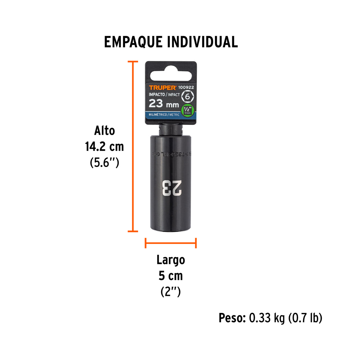 Dado largo impacto de 23 mm, 6 puntas, cuadro 1/2', TRUPER, Truper, SKU 100922 — vista 5
