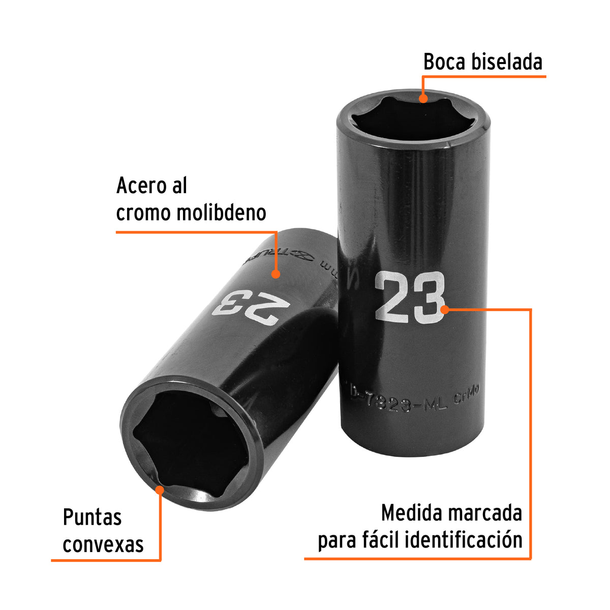 Dado largo impacto de 23 mm, 6 puntas, cuadro 1/2', TRUPER, Truper, SKU 100922 — vista 3