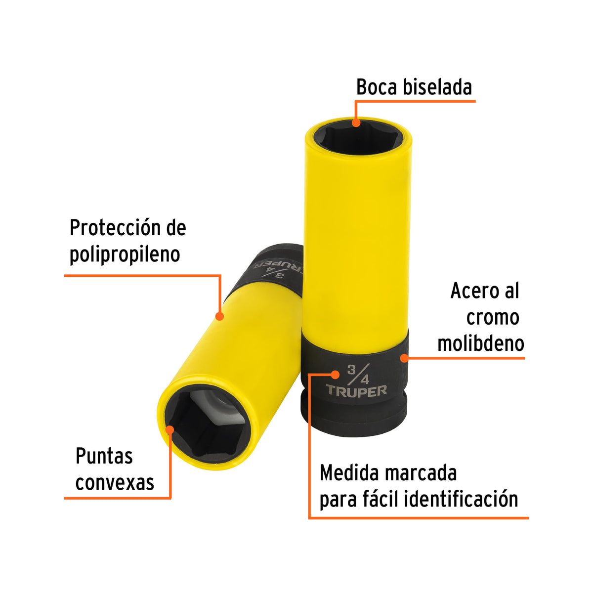 Dado largo impacto prot. plást. 3/4', 6 puntas, cuadro 1/2', Truper, SKU 100927 — vista 3