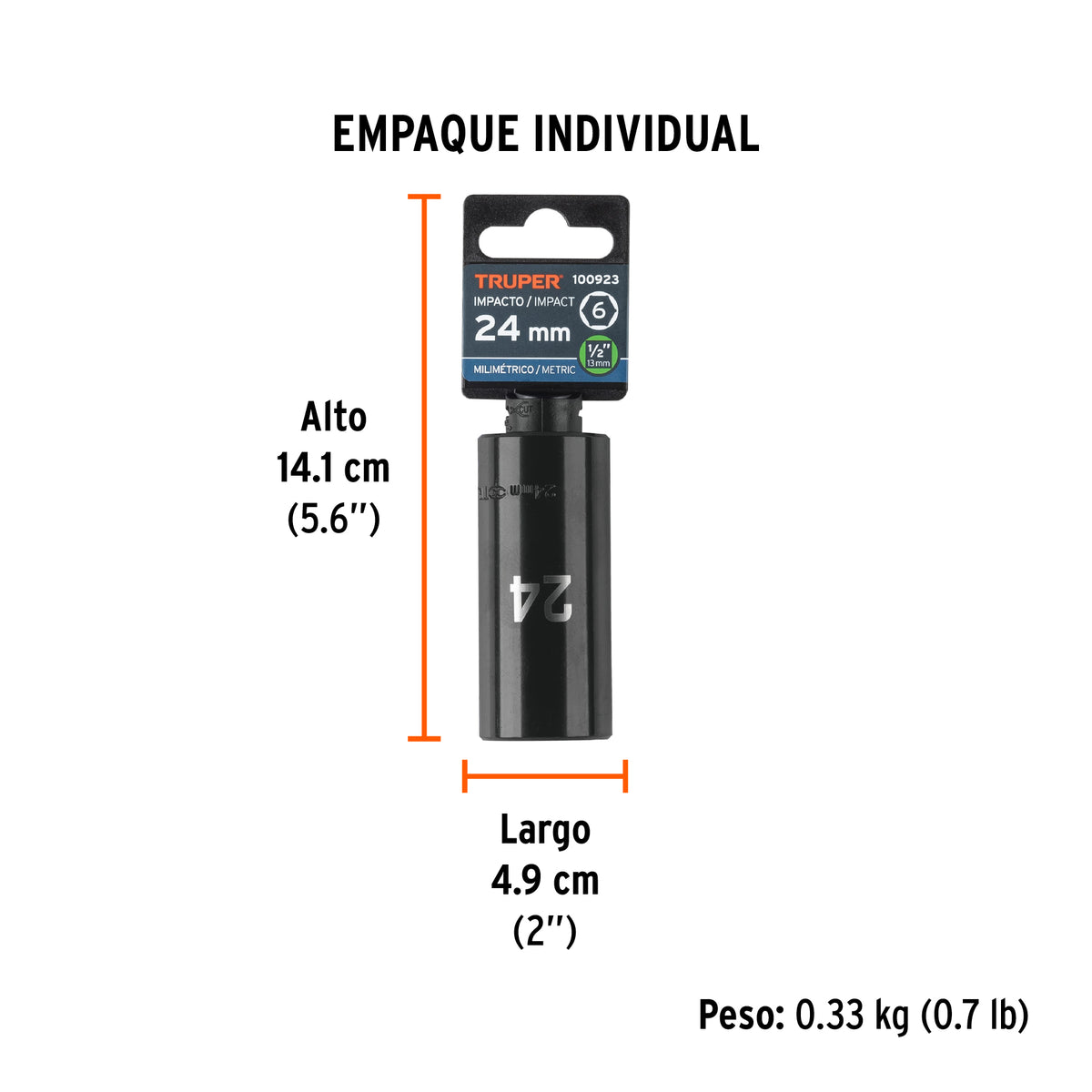Dado largo impacto de 24 mm, 6 puntas, cuadro 1/2', TRUPER, Truper, SKU 100923 — vista 5