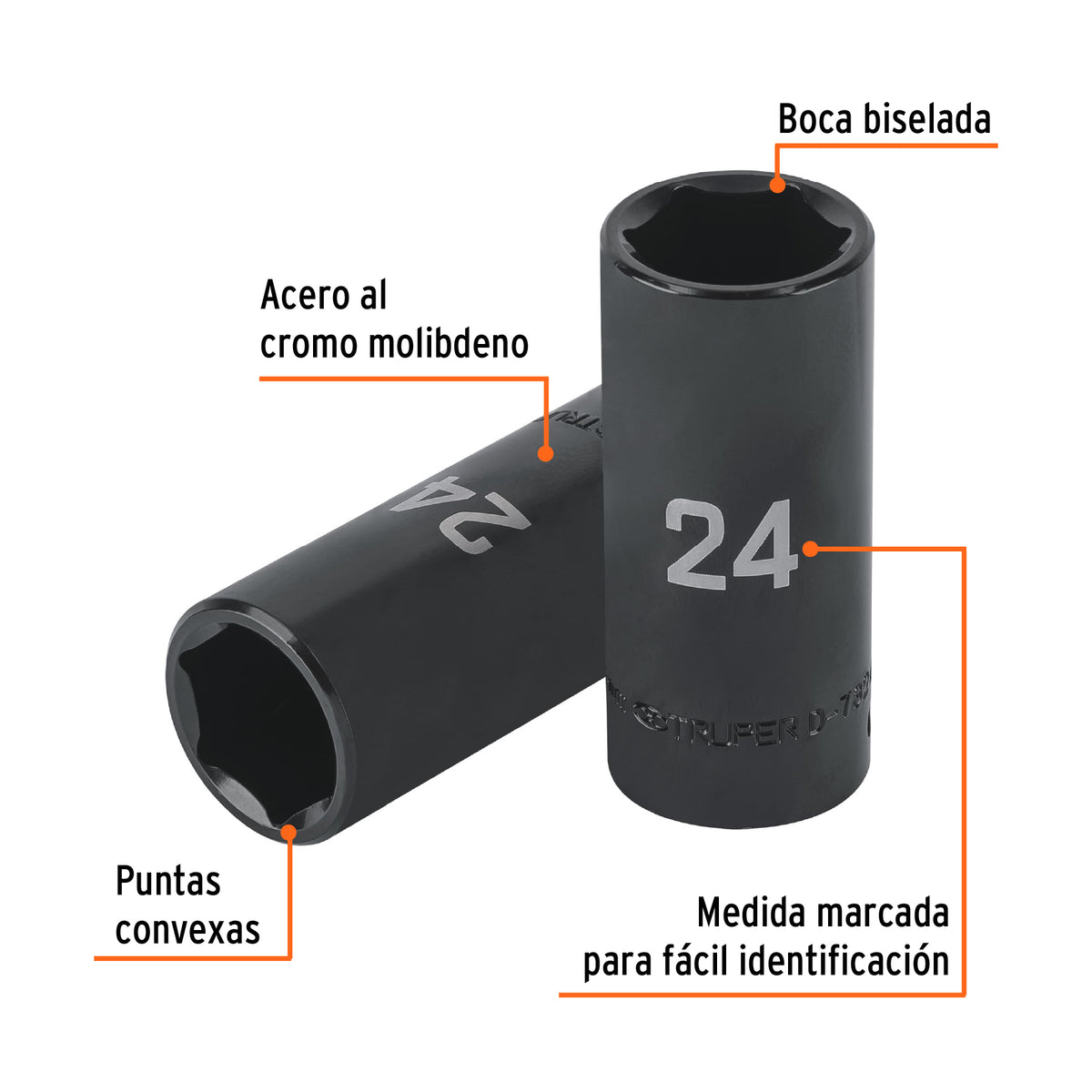 Dado largo impacto de 24 mm, 6 puntas, cuadro 1/2', TRUPER, Truper, SKU 100923 — vista 3