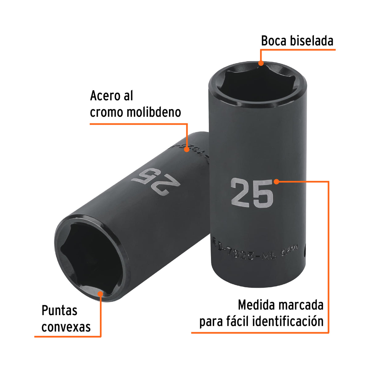 Dado largo impacto de 25 mm, 6 puntas, cuadro 1/2', TRUPER, Truper, SKU 100924 — vista 3
